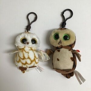 Ty Beanie Boos SET Owl Key Ring Clips Sammy Swoops Mini Plush Stuffed Animal Toy